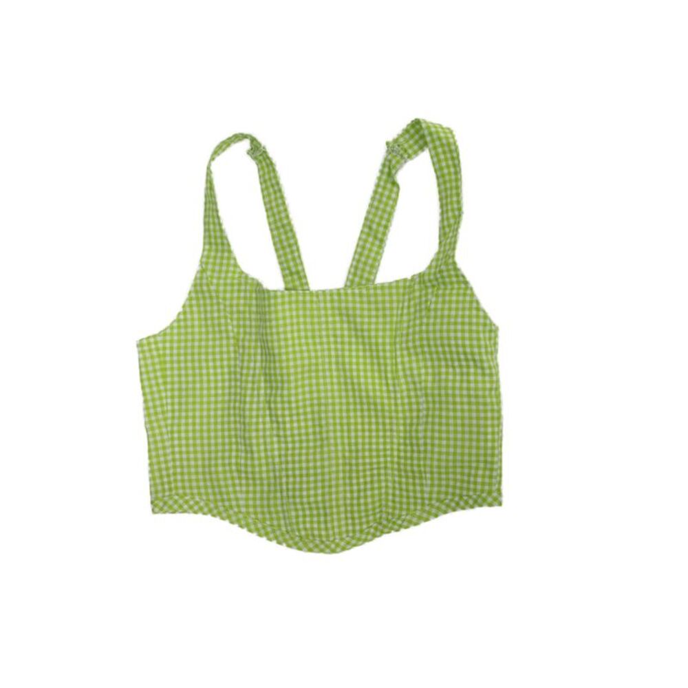 Designer Womens Sleeveless Gingham Square Neck Cotton Blend Set Green Size S